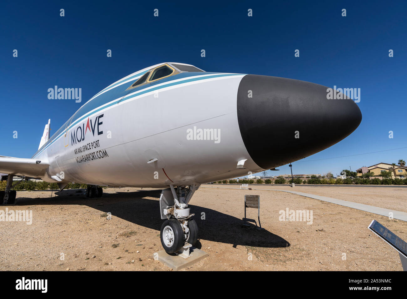 Mojave, California, USA - October 12, 2019:  Roadside NASA Convair jet on display along Highway 58 business route at Mojave Air and Space Port. Stock Photo