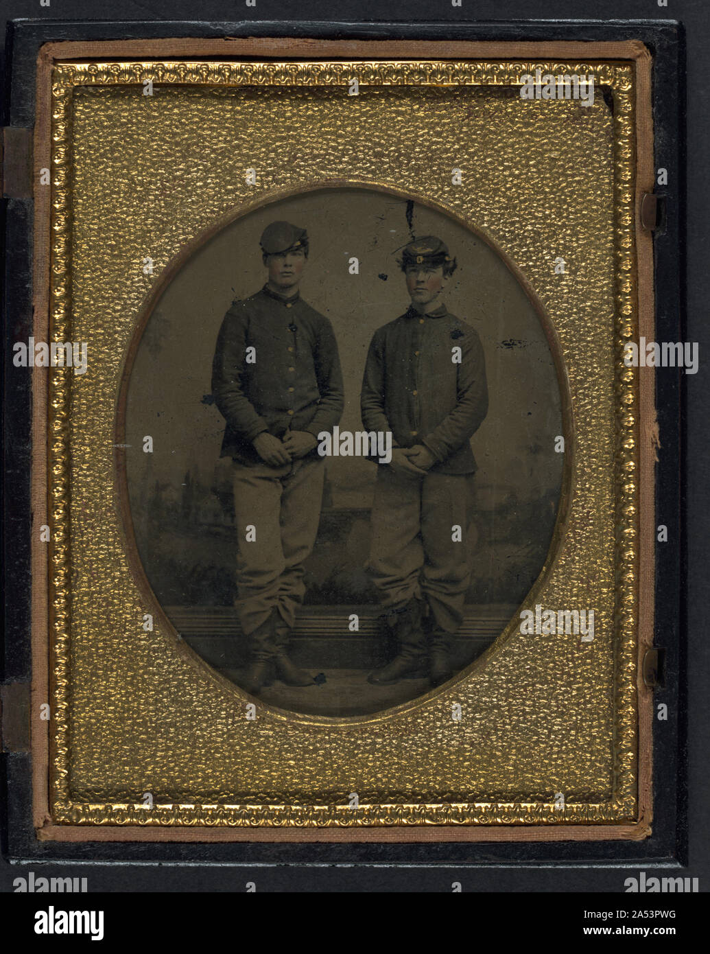 Union Shell Two unidentified young soldiers in Union shell jackets and forage caps ...