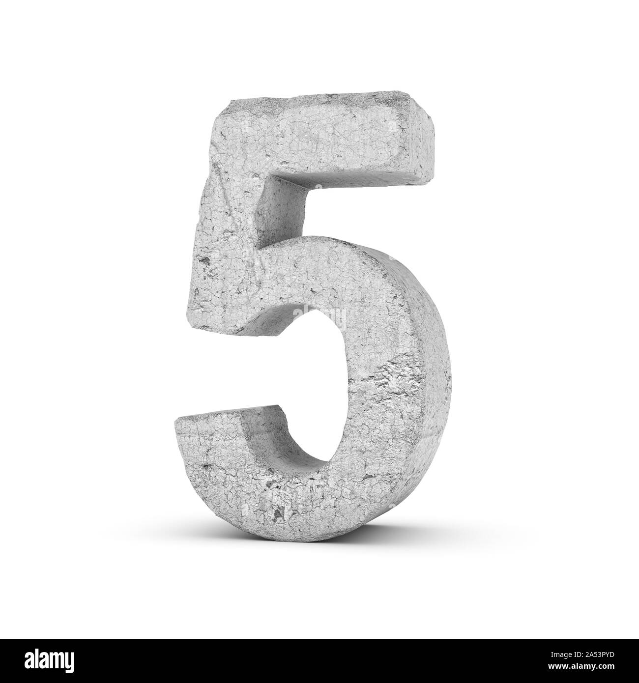 Concrete number 5 isolated on white background Stock Photo