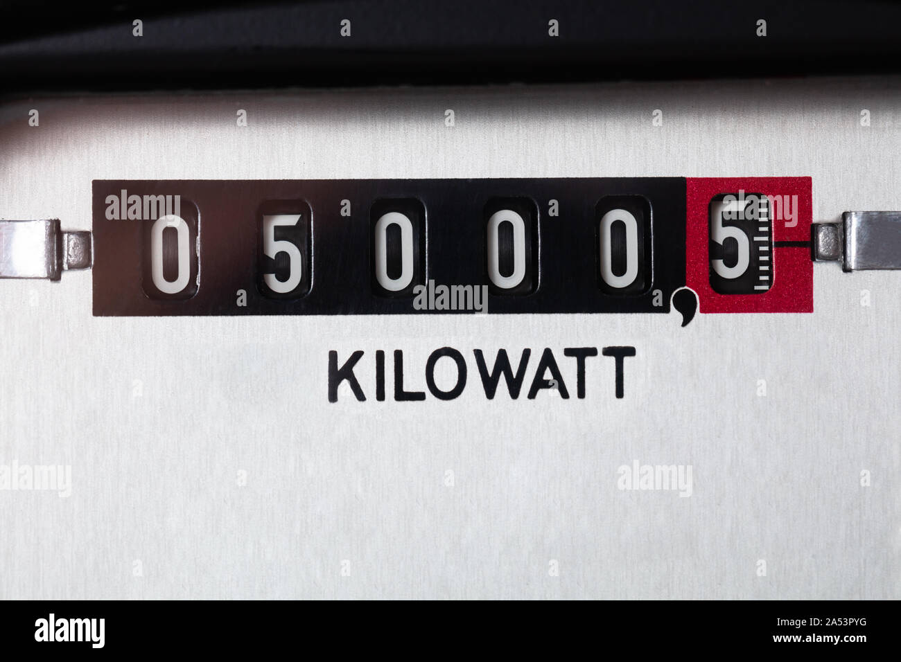 Extreme Close-up Of A Kilowatt Electricity Meter Stock Photo