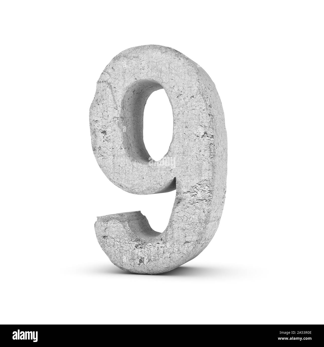 Concrete number 9 isolated on white background Stock Photo