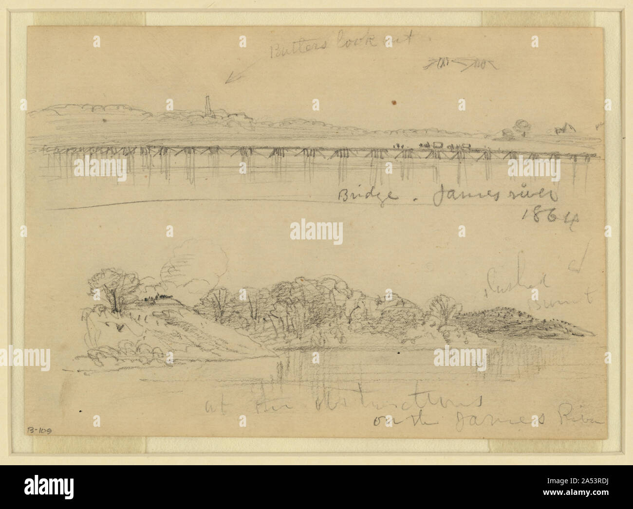 Two views of military works on the James River in 1864 Stock Photo - Alamy