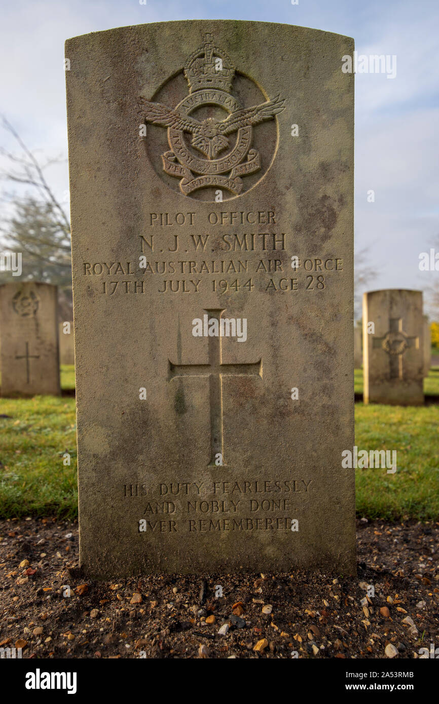 Commonwealth War Graves Commission Grave of Normand John Walford Smith of the Royal Australian Air Force, Haycombe Cemetery, Bath Stock Photo