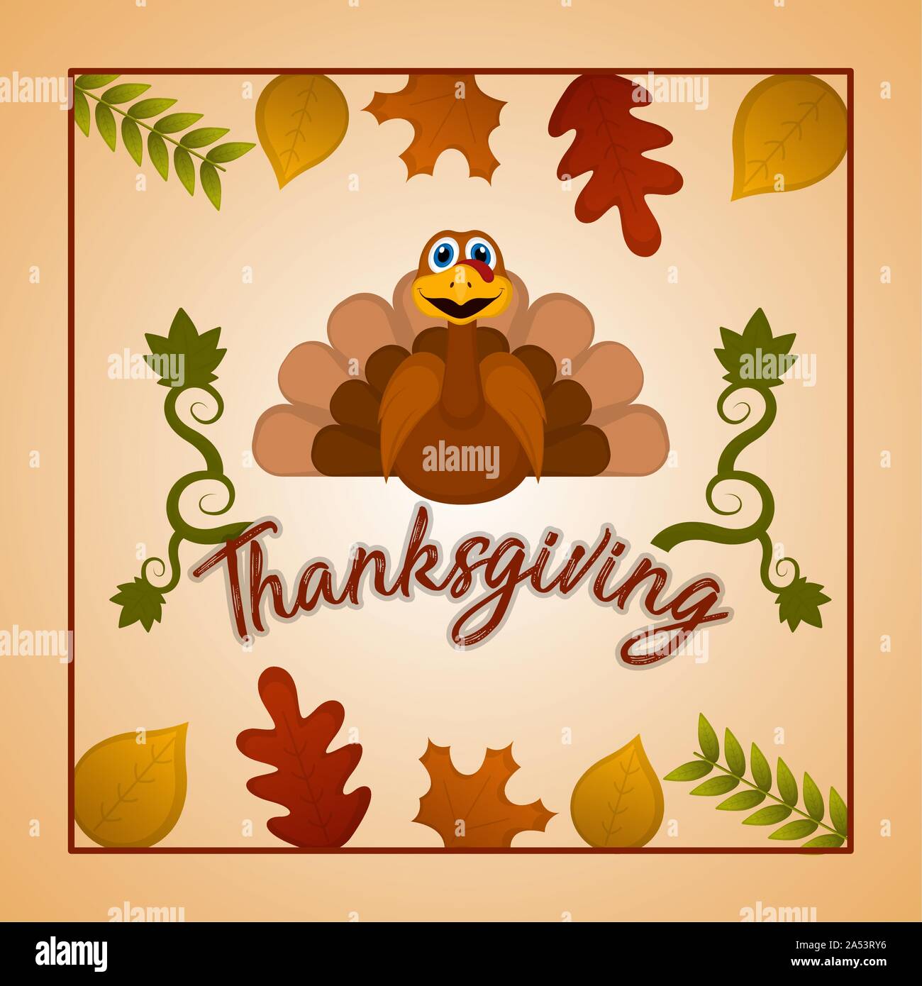 Happy thanksgiving day card with a turkety and leaves - Vector Stock ...