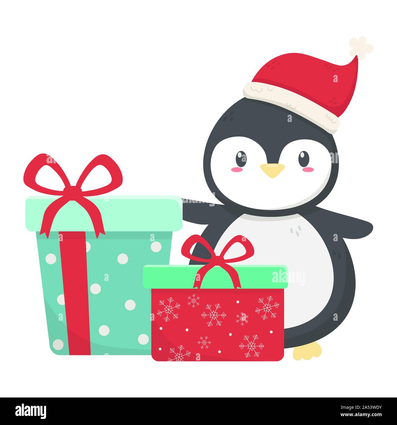 cute penguin with gift boxes celebration merry christmas vector