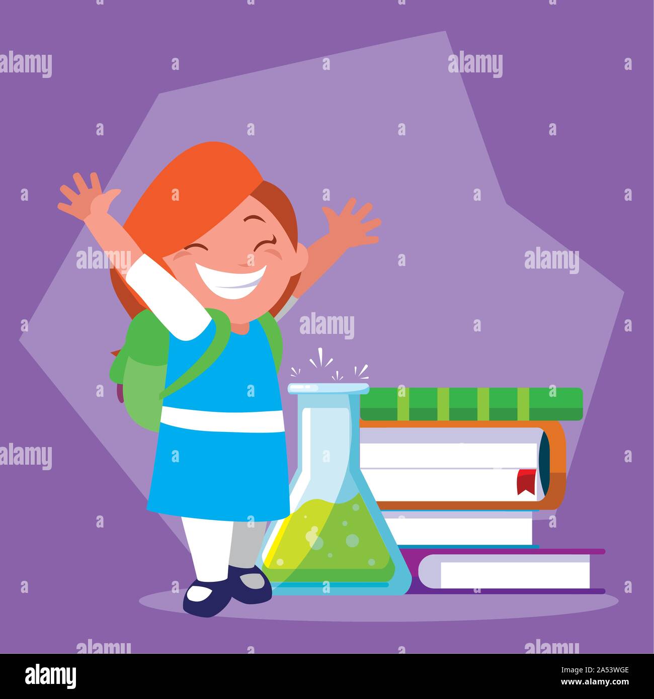 student girl with school supplies, back to school vector illustration ...