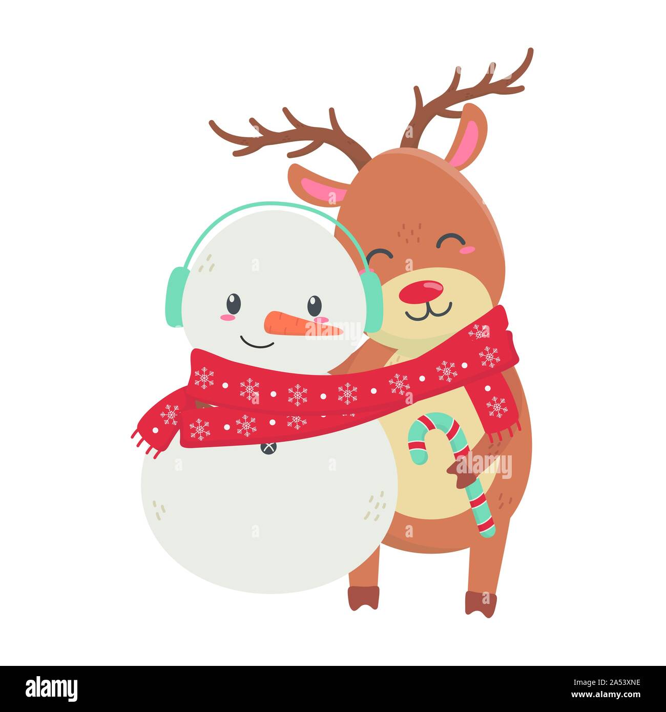 reindeer and deer with scarf celebration merry christmas vector ...