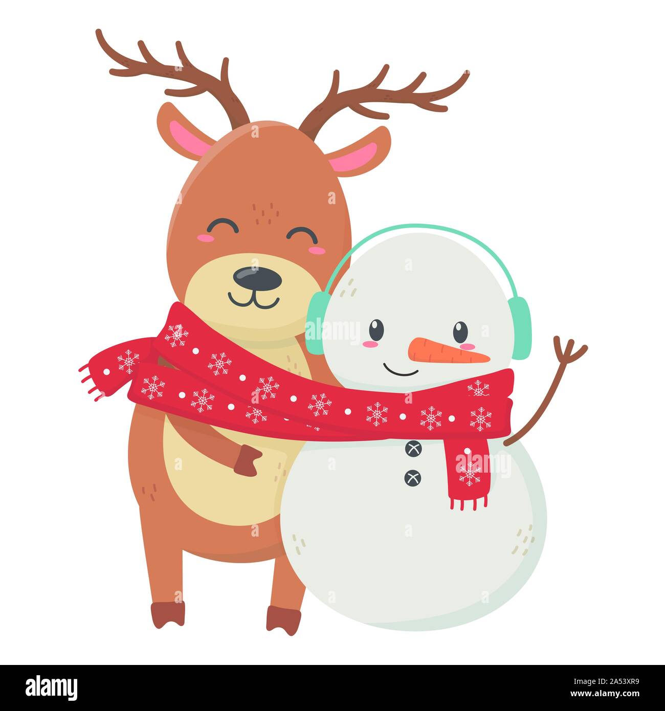 reindeer and deer with scarf celebration merry christmas vector ...