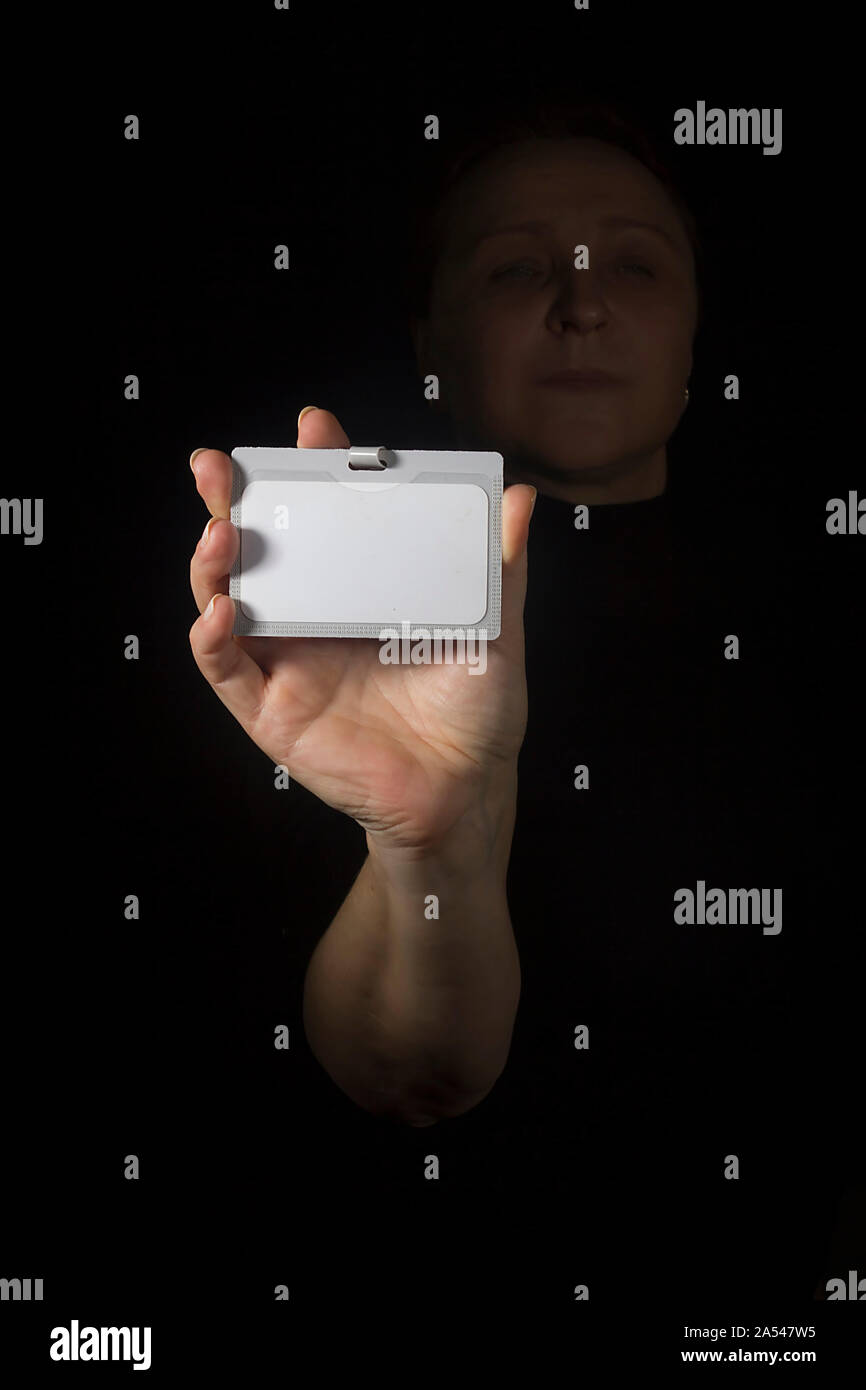 Name tag in plastic sleeve, identity card is left blank for label Stock