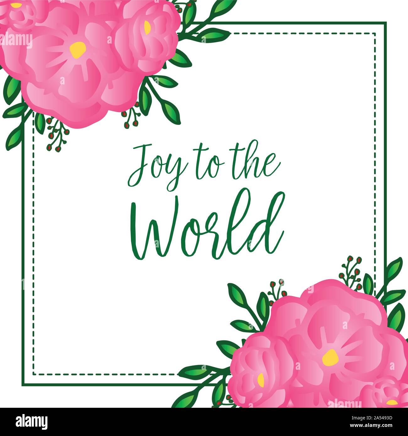 Banner joy to the world, with pink wreath frame blooms. Vector Stock ...