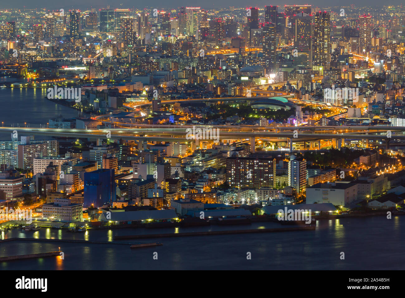 Osaka cityscape beautiful night view of Osaka in Osaka, Japan. view from cosmo tower. Stock Photo