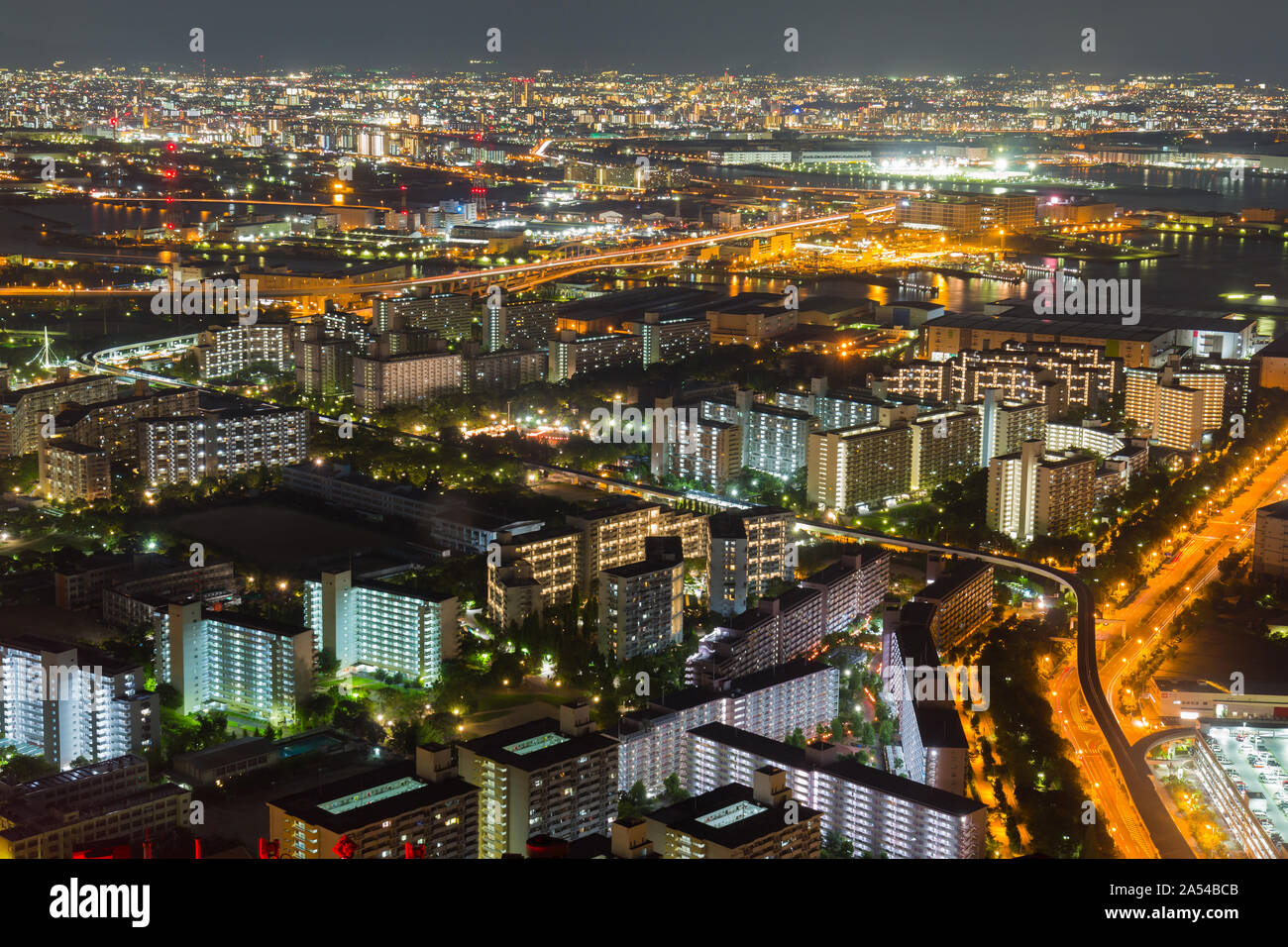 Osaka cityscape beautiful night view of Osaka in Osaka, Japan. view from cosmo tower. Stock Photo