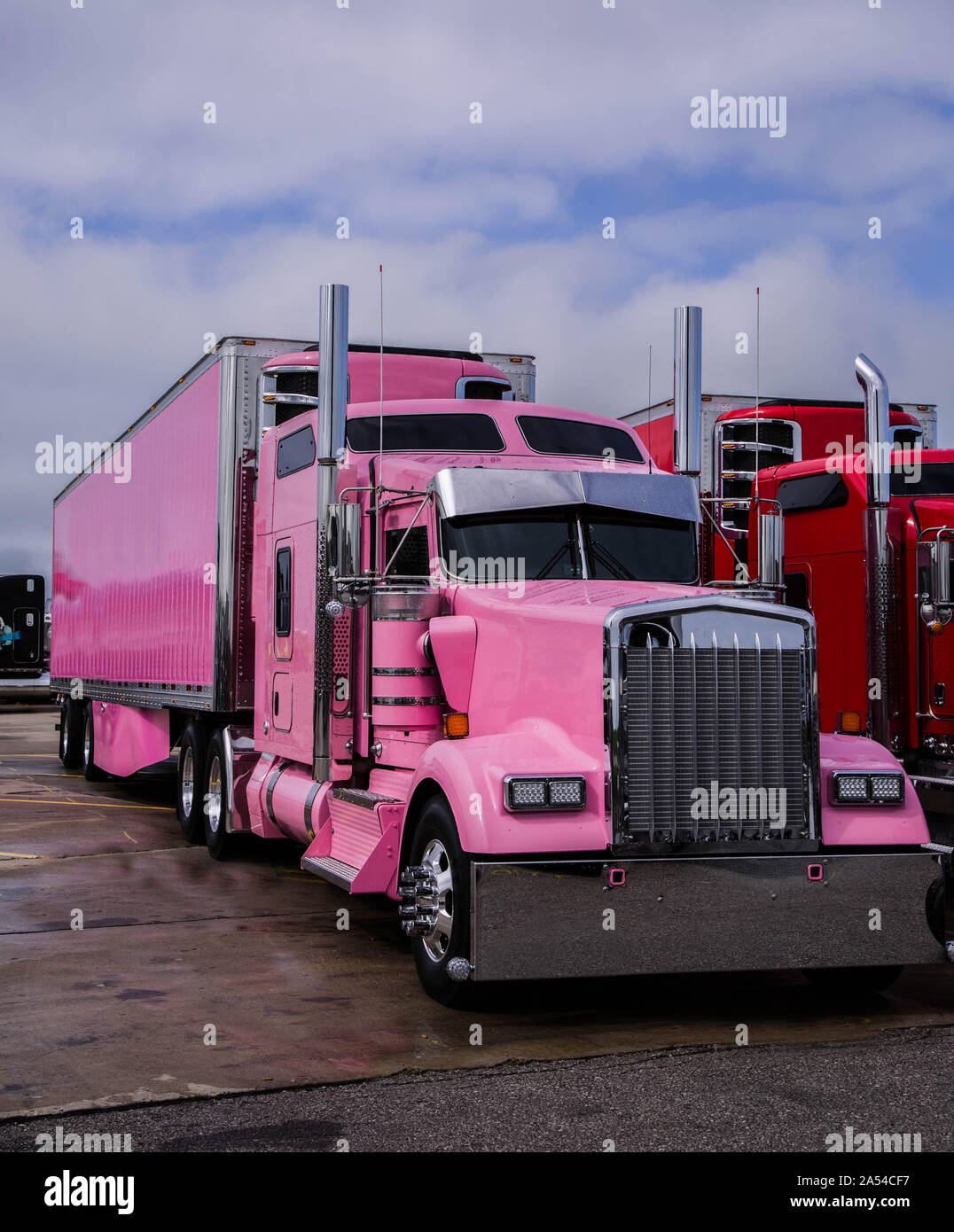 Freight truck industry. Dry Van and trailer Stock Photo