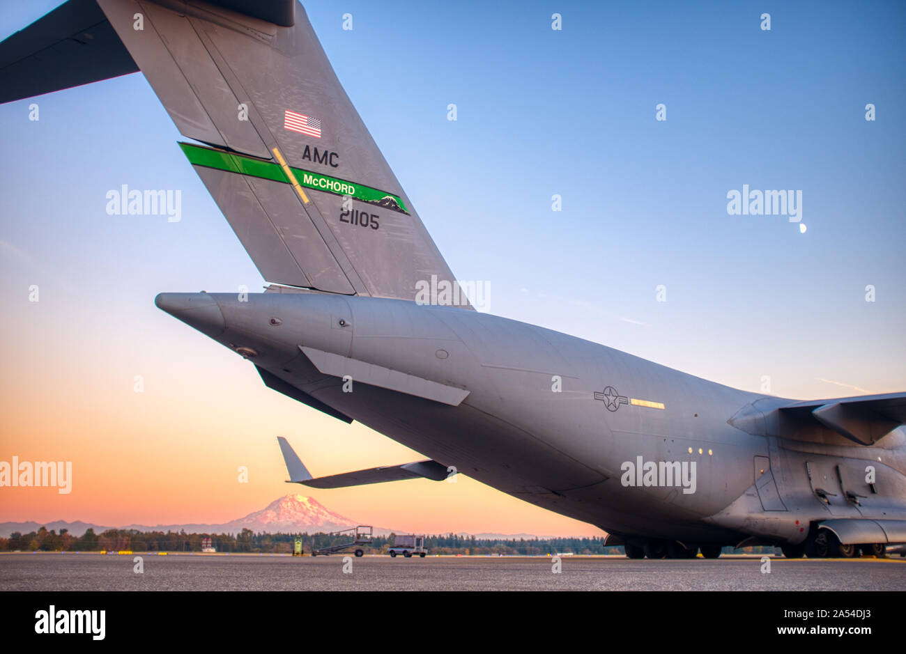 Mt. Rainer is visible from several locations on McChord AFB in Washington State. In this image