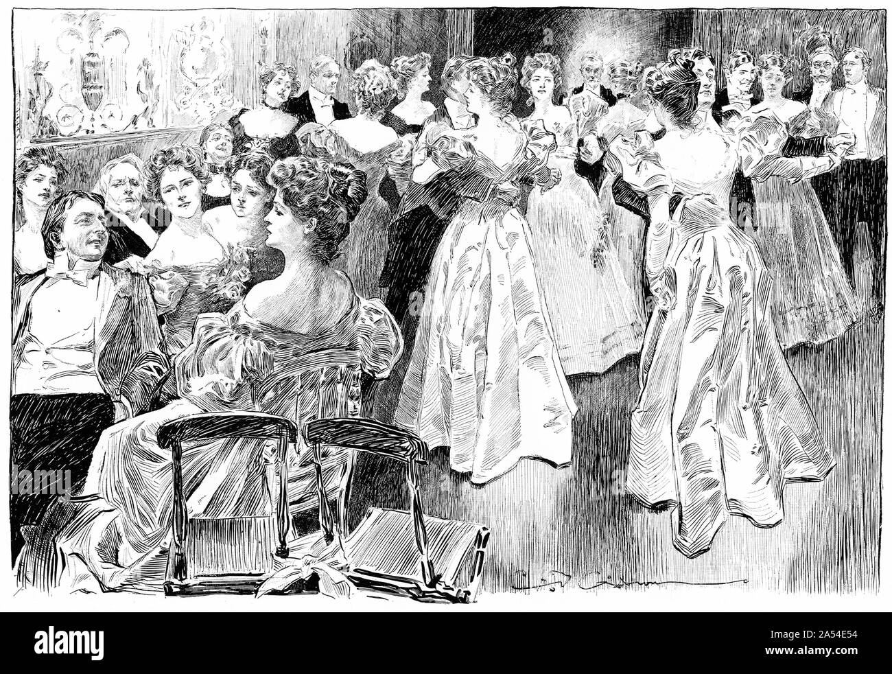 Engraving of guests dancing at the Hunt Ball. From Harper's magazine 1895 Stock Photo