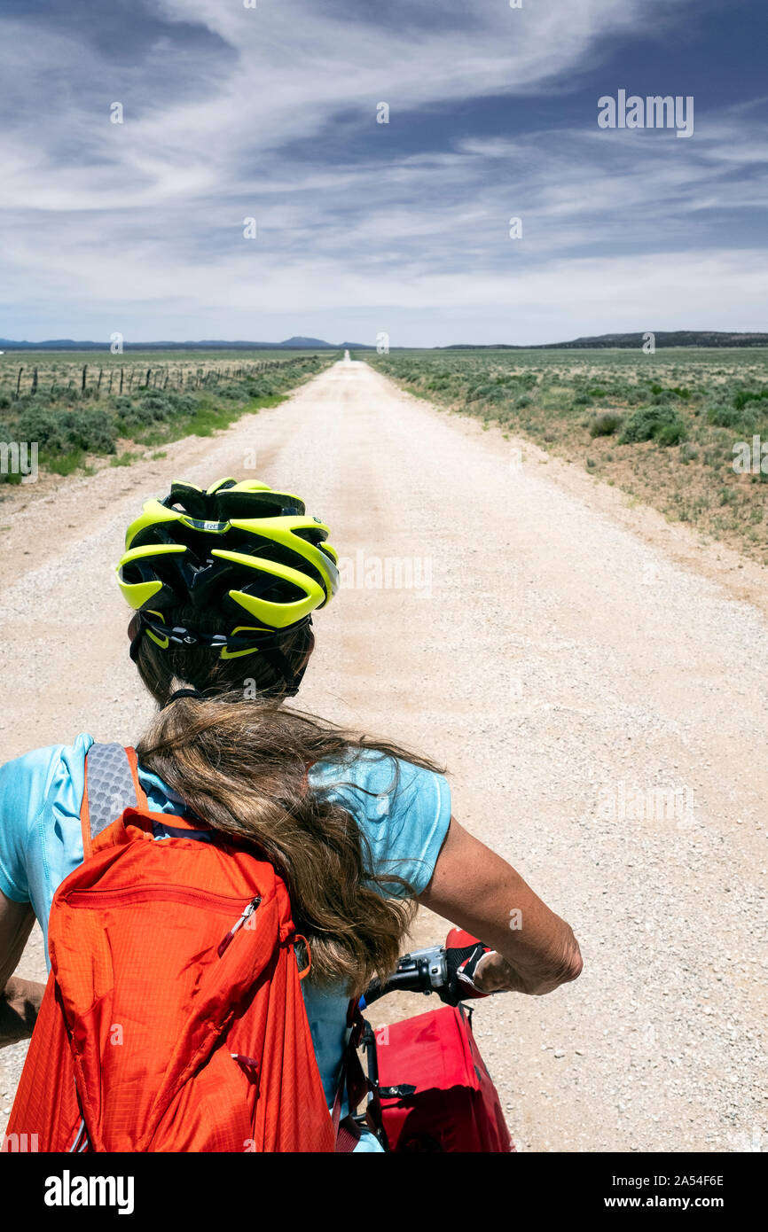 NM00136-00...NEW MEXICO - Long open York Ranch Road Road (A083 Road) section of the Great Divide Mountain Bike Route in Catron County. Stock Photo