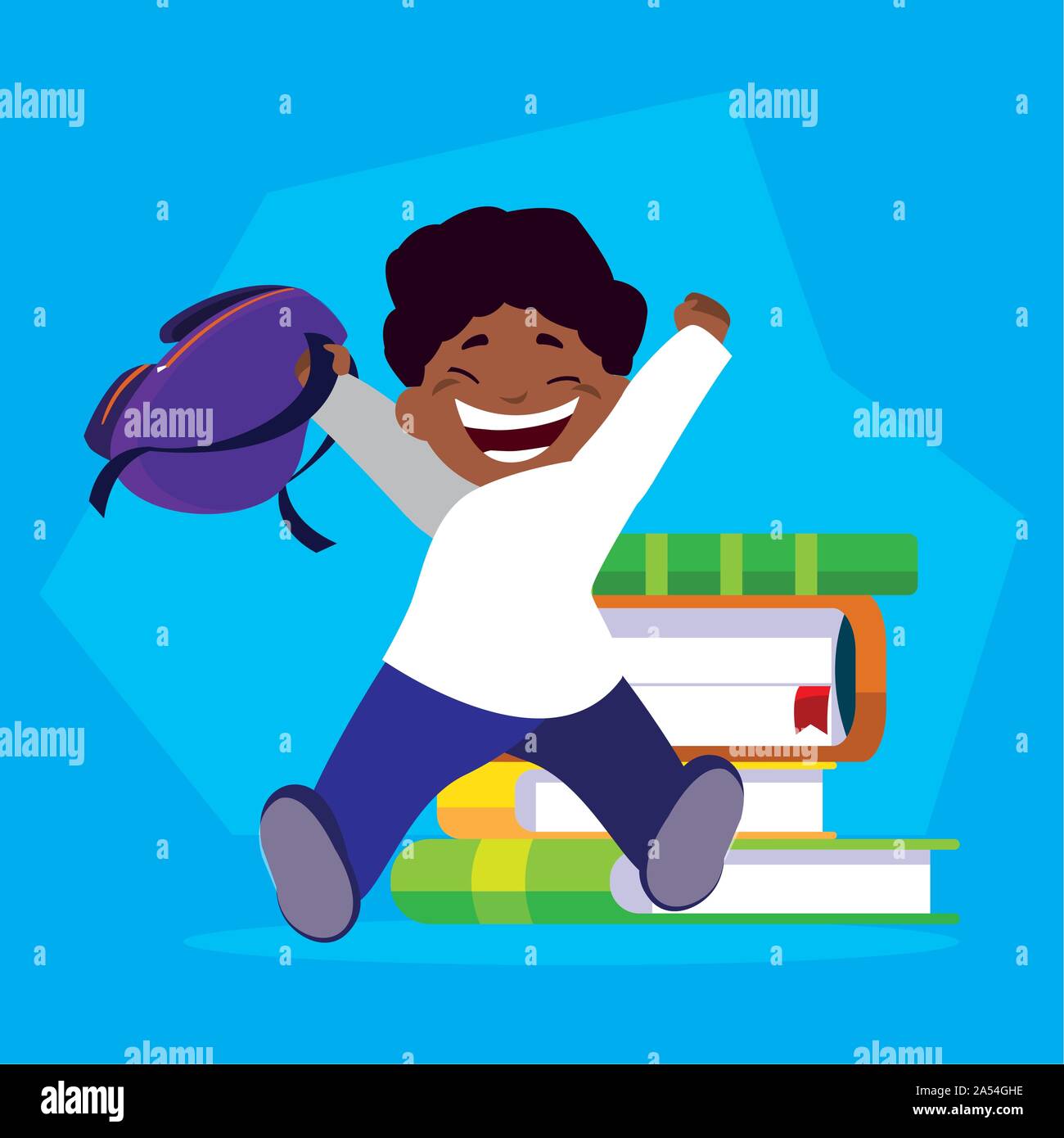 student boy with school supplies, back to school vector illustration ...