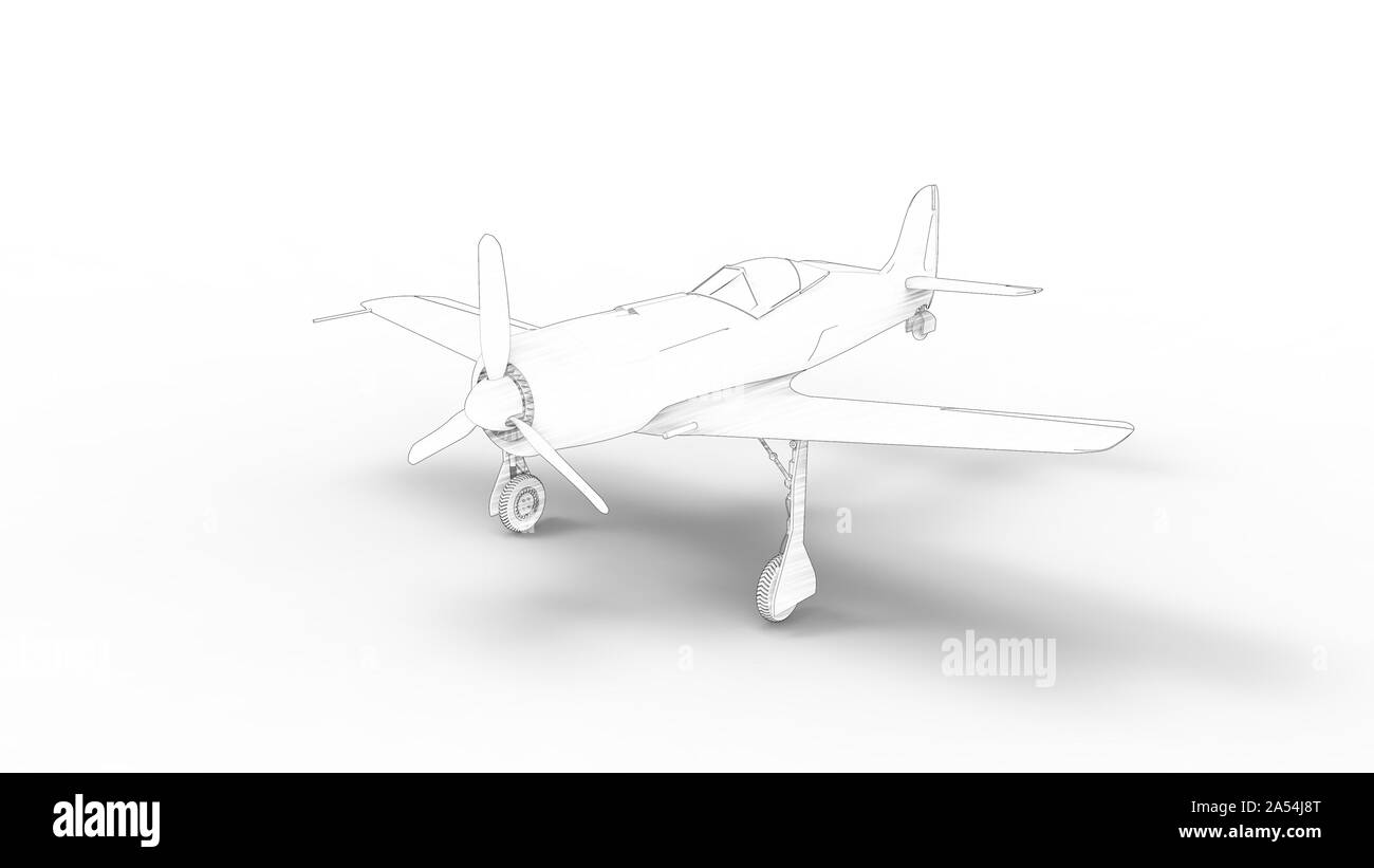 Line illustration of a world war 2 fighter airplane isolated in white background Stock Photo