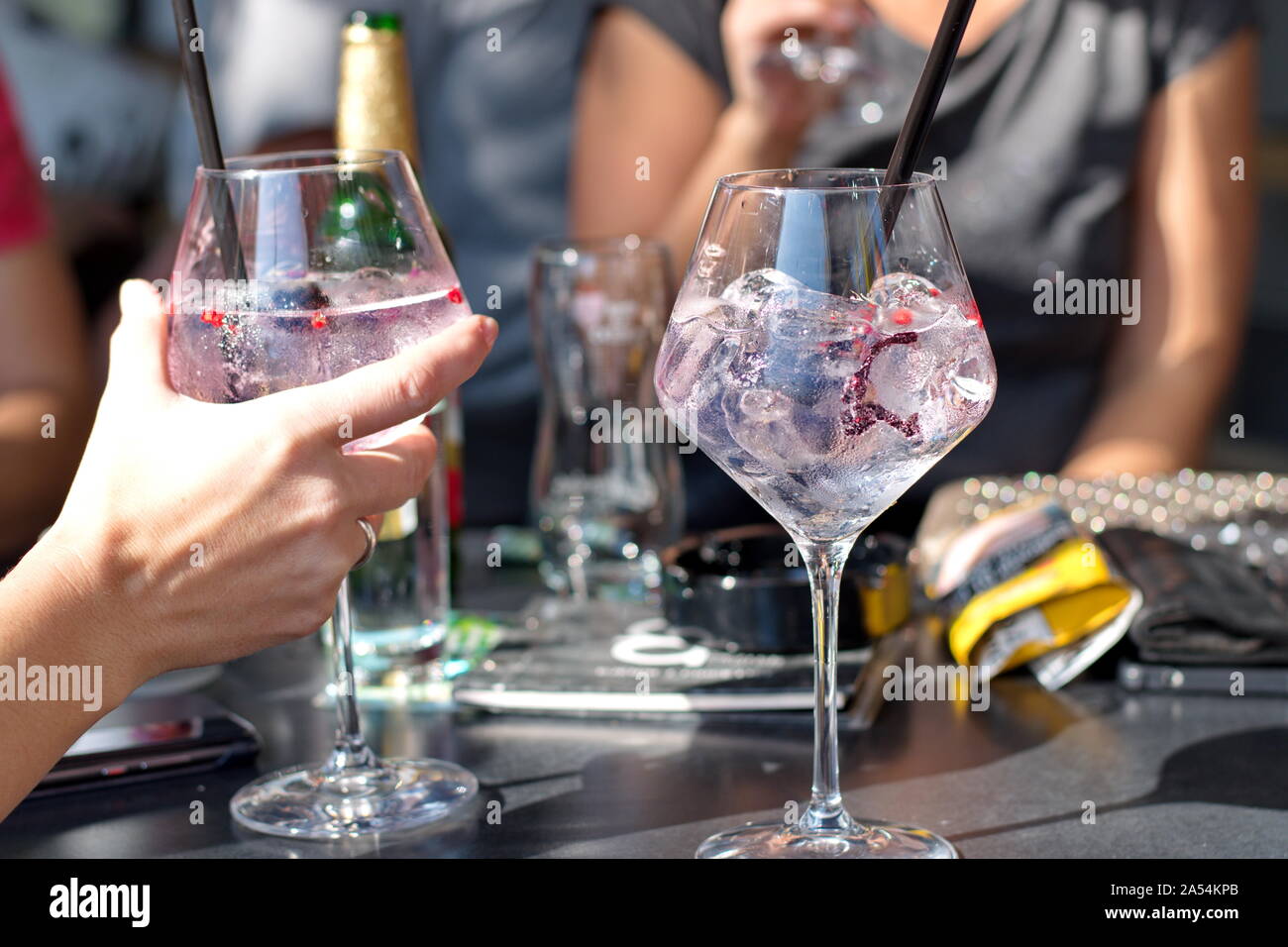 Closeup of cocktail in elegant glasses Stock Photo