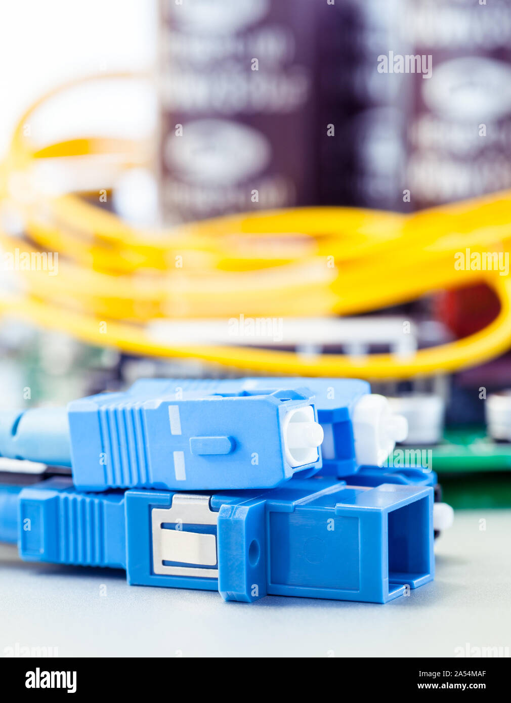 Closeup of fiber optic connector with Circuits board Stock Photo Alamy