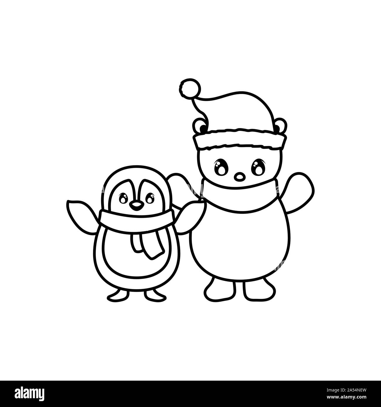 penguin and polar bear with scarf on white background vector ...