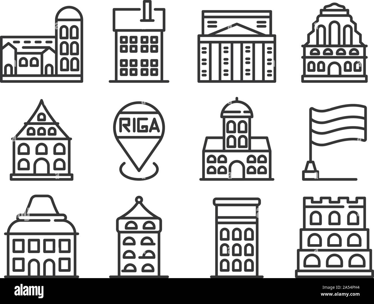 Riga icons set, outline style Stock Vector