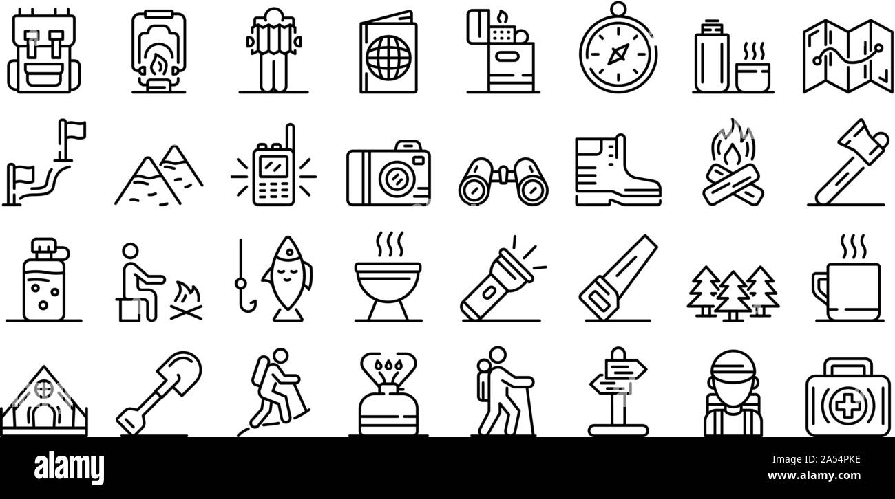 Hiking icons set, outline style Stock Vector Image & Art - Alamy