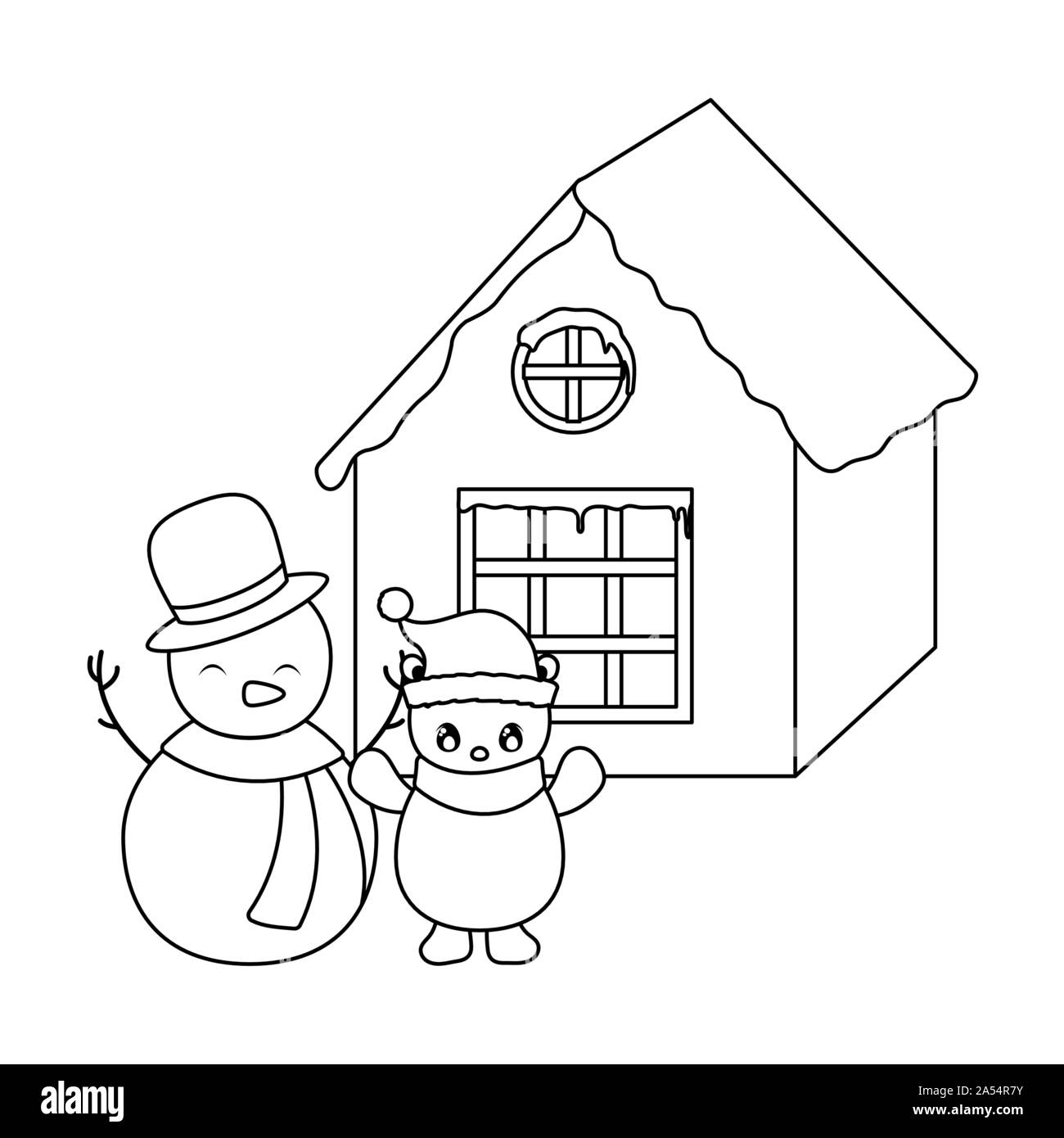 snowman and with family house of background Stock Vector Image & Art ...