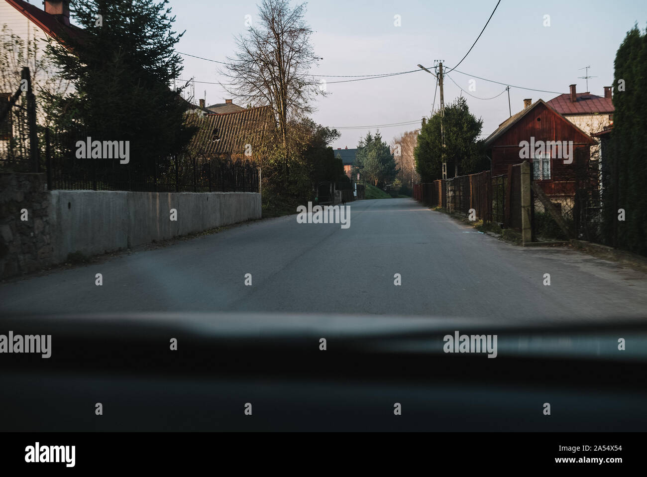 Driving Through The Town Or Village View From The Car Stock Photo Alamy