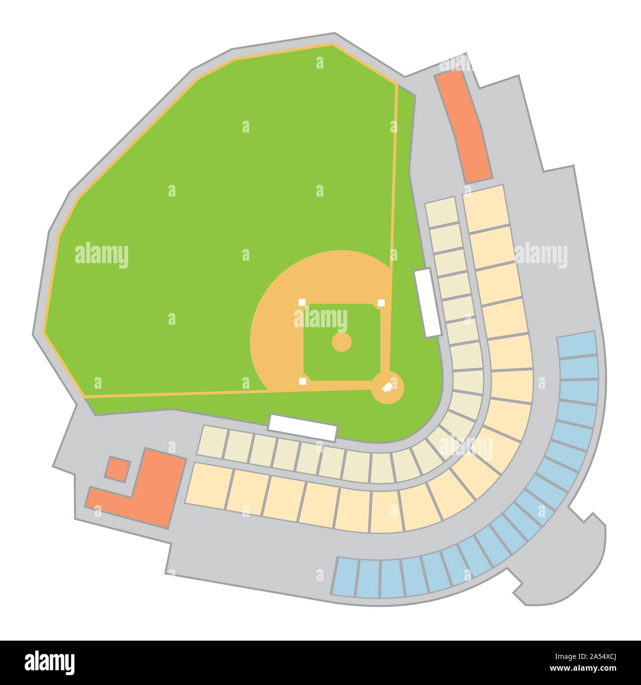 colored floor plan of a fictitious baseball stadium Stock Vector