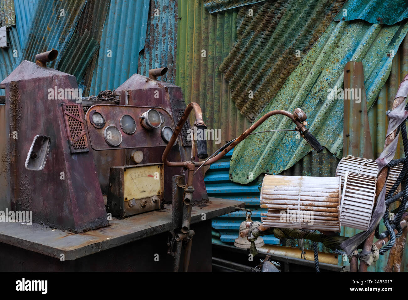 Decrepit Machine abandoned rusty old machine cockpit closeup view Stock Photo - Alamy