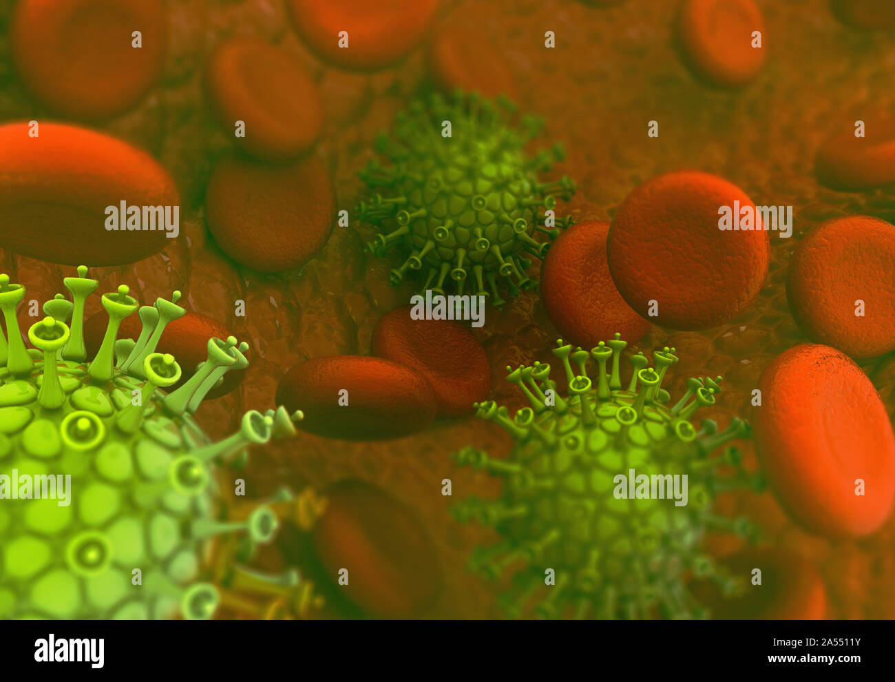 Virus infecting the blood cells. 3d illustration Stock Photo