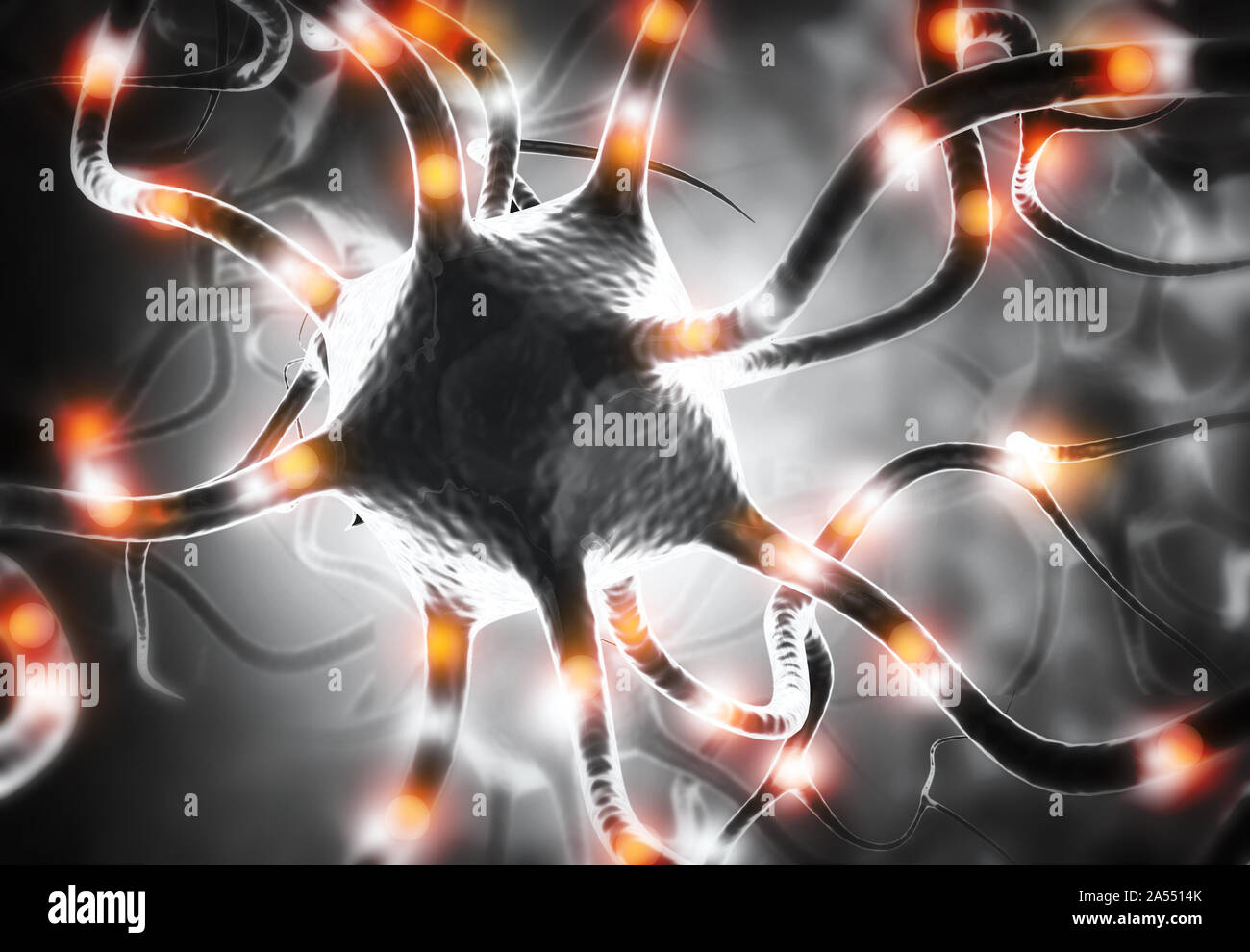 Neuron cells sending electrical chemical signals.3d illustration Stock ...