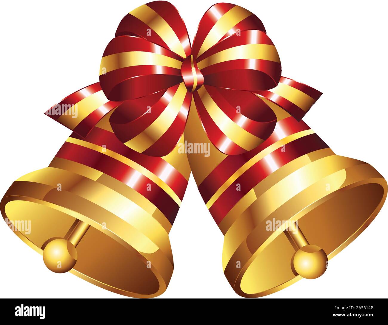 Illustration of shiny golden Christmas bell decorated with red bow ...