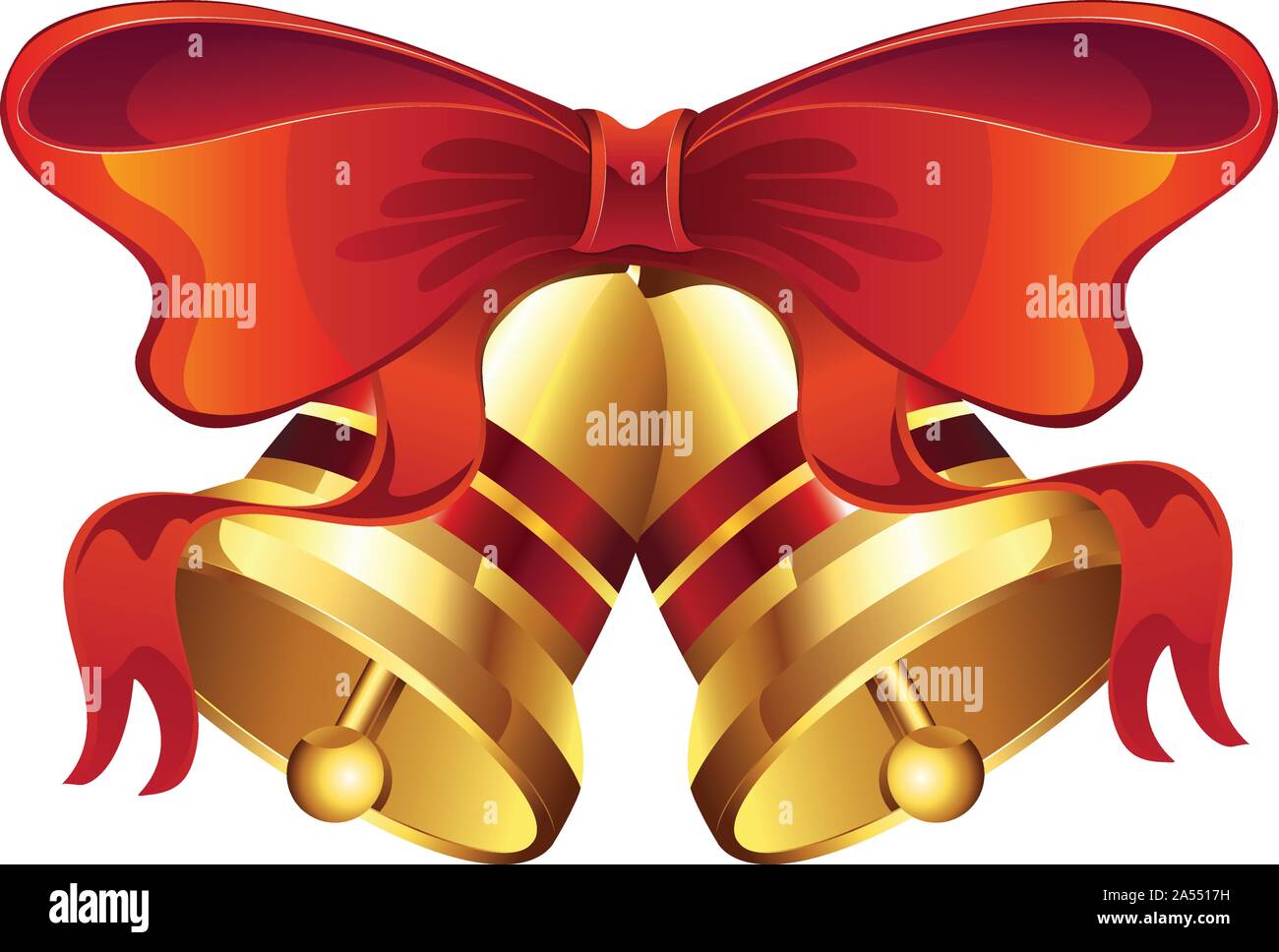 Illustration of shiny golden Christmas bell decorated with red bow ...