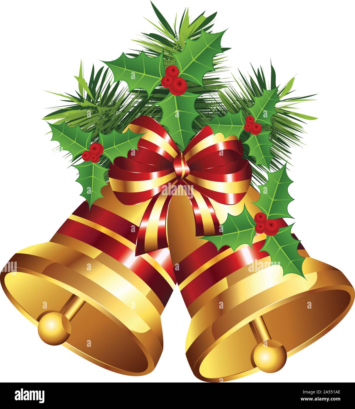 Illustration of shiny golden Christmas bell decorated with red bow ...