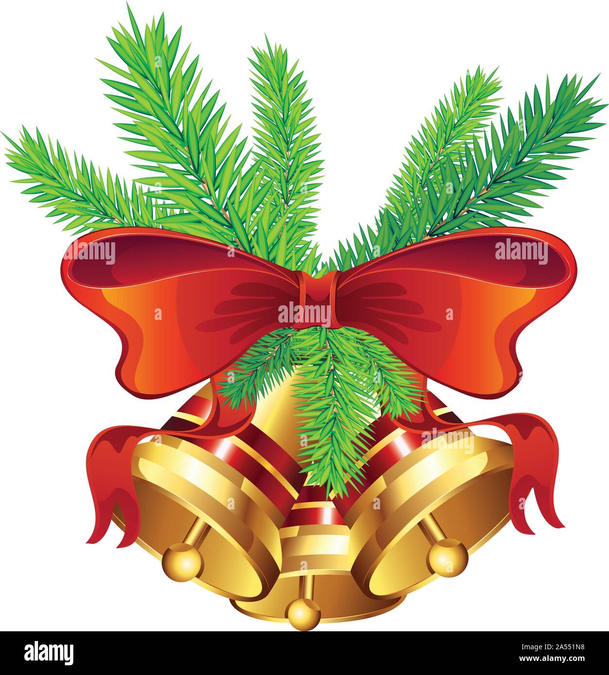 Illustration of shiny golden Christmas bell decorated with red bow ...