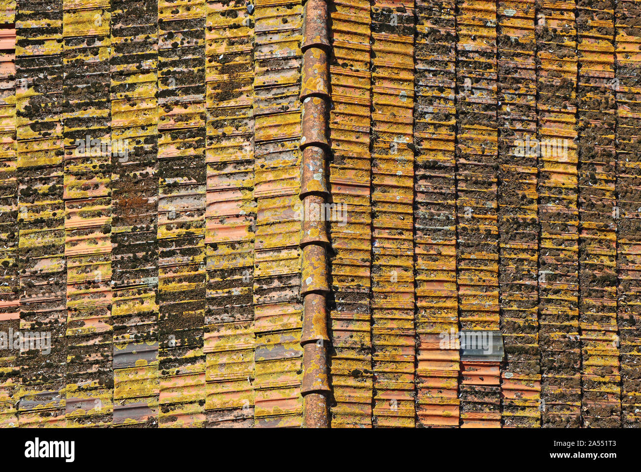 Background of a roof with old roof tiles Stock Photo