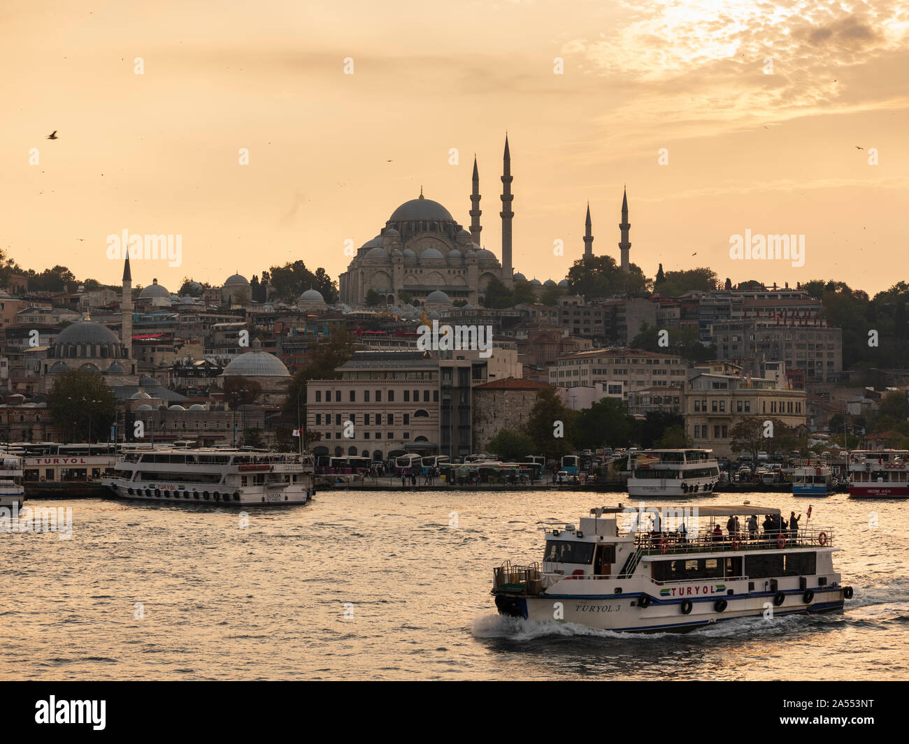 Bosphorus Tour Boats, Istanbul, Turkey Stock Photo
