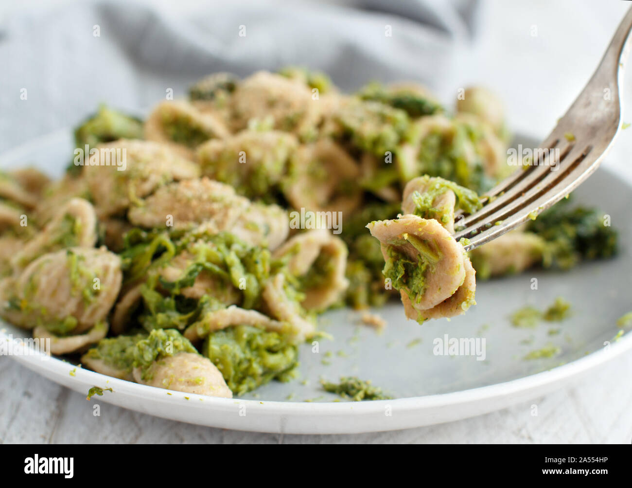 Traditional Apulia region pasta Orecchiette with turnip greens Stock