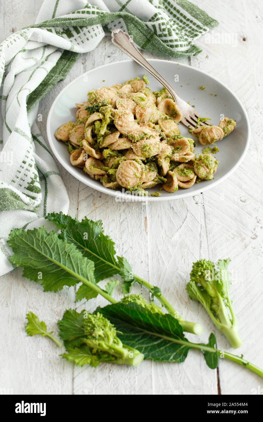 Traditional Apulia region pasta Orecchiette with turnip greens Stock