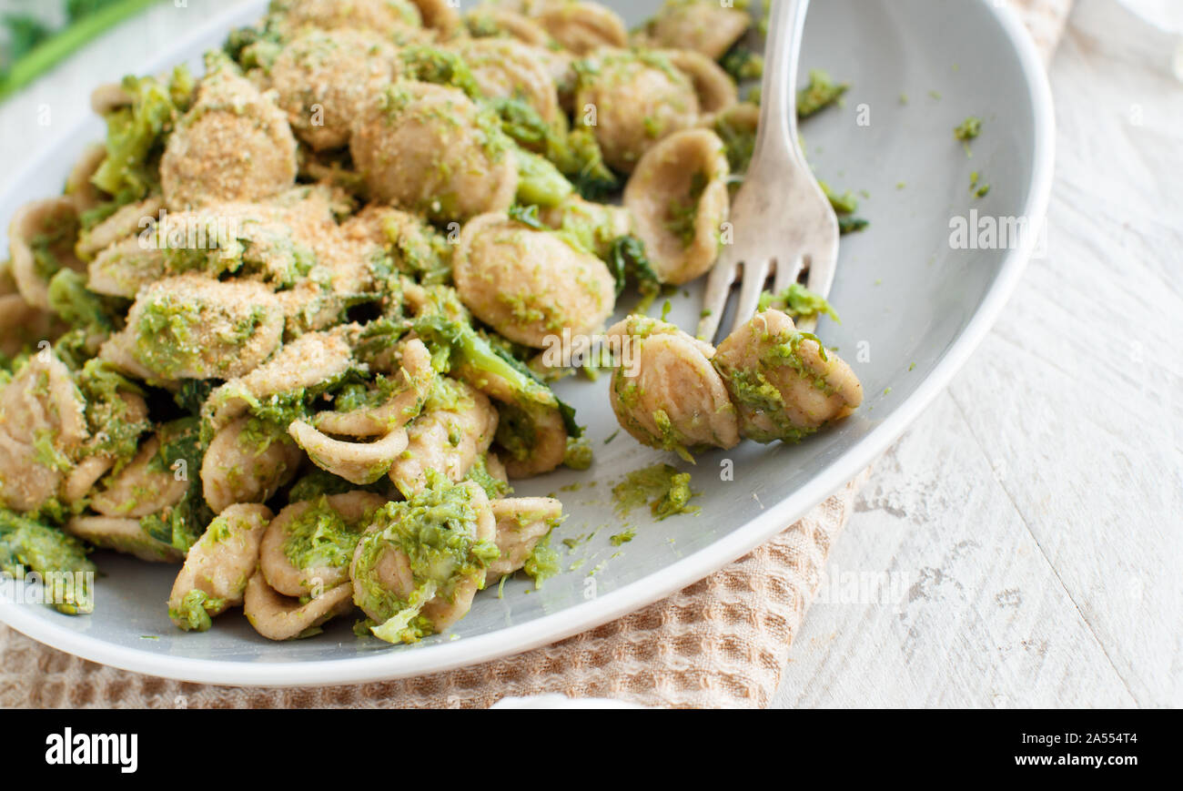 Traditional Apulia region pasta Orecchiette with turnip greens Stock