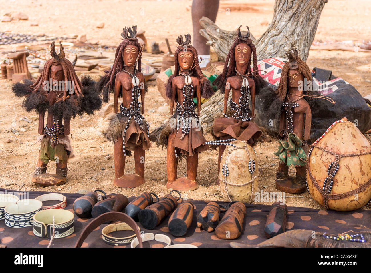 Traditional jewelry, wooden puppets, handcraft made by Himba people