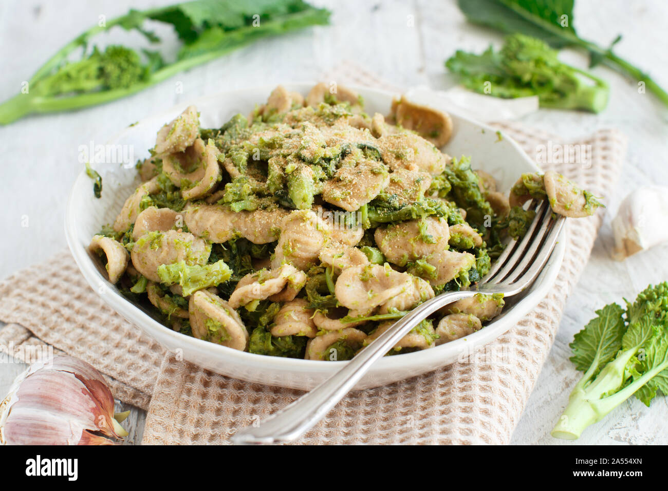 Traditional Apulia region pasta Orecchiette with turnip greens Stock