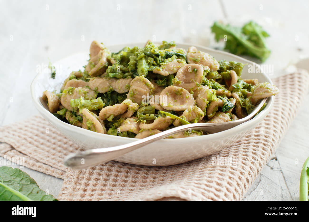 Traditional Apulia region pasta Orecchiette with turnip greens Stock
