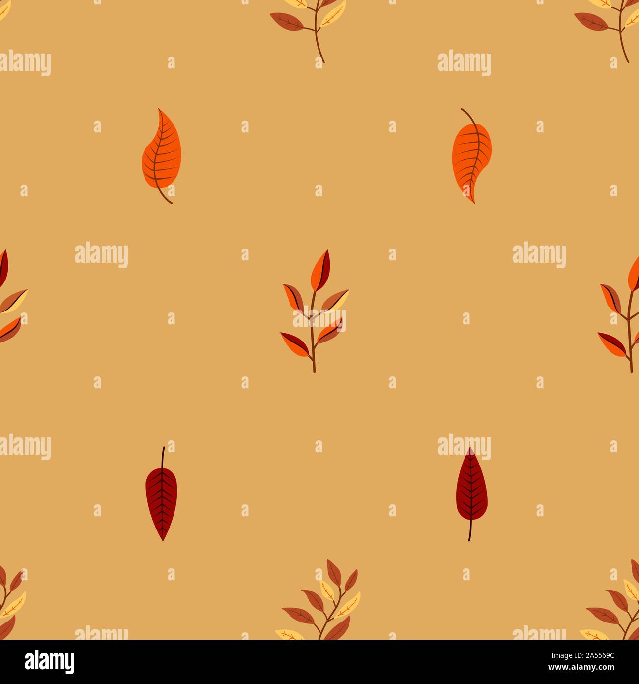 A seamless pattern with an interesting different colorful tree branch and leafs illustration Stock Vector
