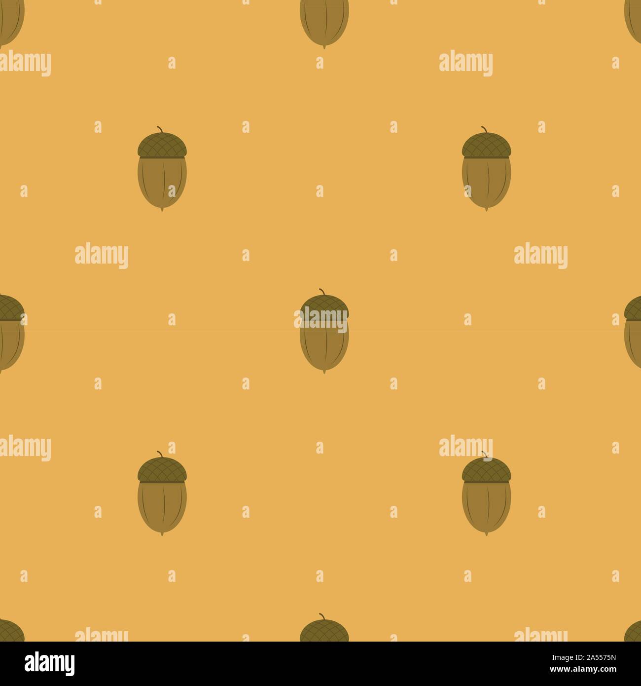 Autumn themed seamless pattern with cute acorns on a orange background ...