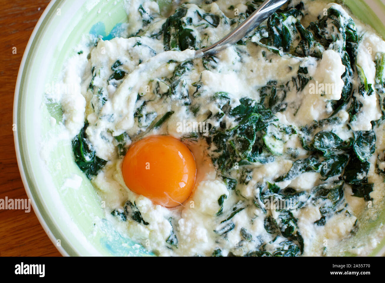Filling for italian tortelini Ricotta cheese and spinach Stock Photo