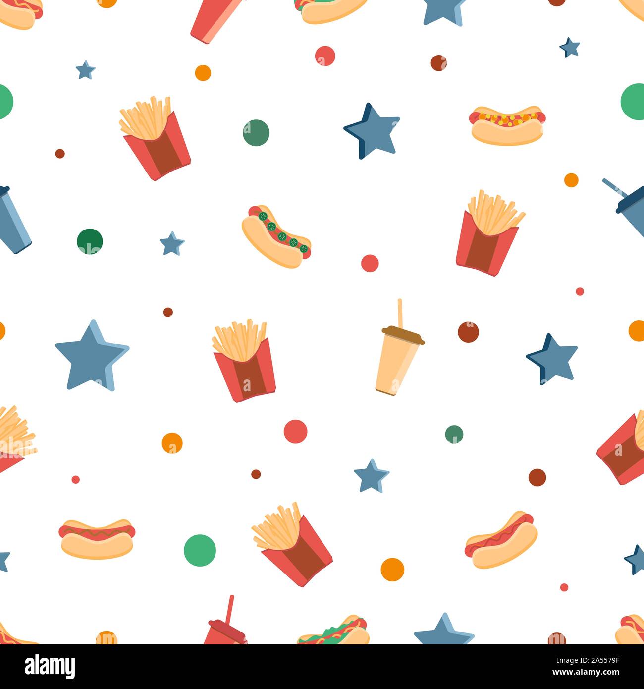 Lunch Pattern Fast-food meal pattern. Vector illustration. Street lunch pattern Stock ...