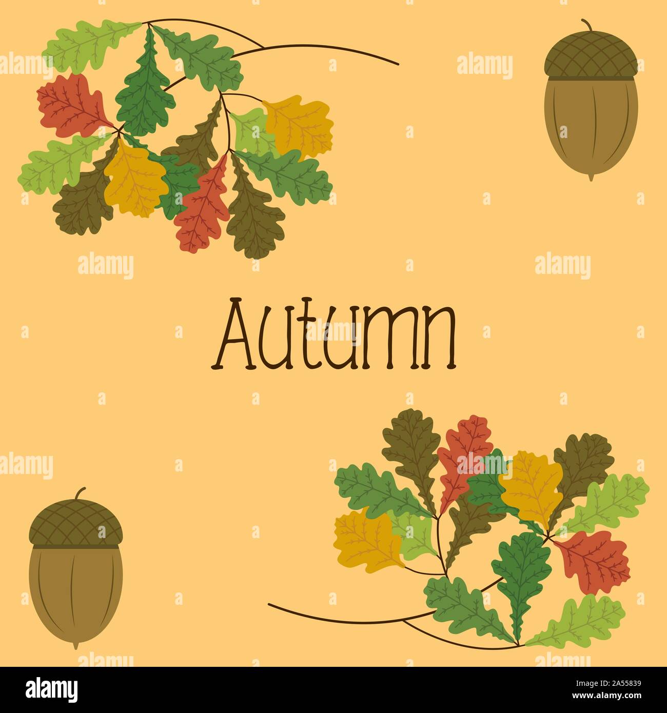 Autumn background with oak branches and acorns. Illustration Stock ...